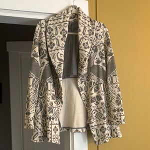 Free People Cream and Charcoal Patterned Cotton Blazer/Jacket